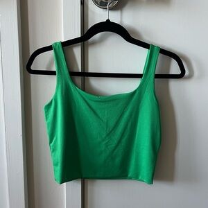 Artfish Women's Sleeveless Strappy Tank Square Neck Double Layer Top - Green